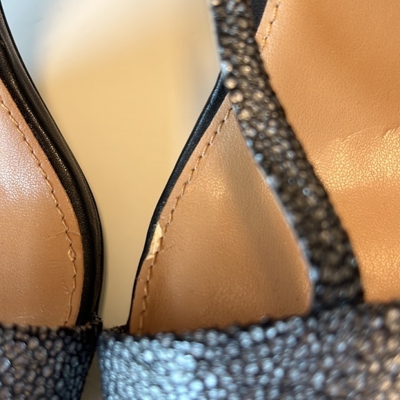 Calvin Klein high heel shoes. Silver in color. 3 1/2 inches high. Size 7‎ 1/2. - Picture 5 of 6